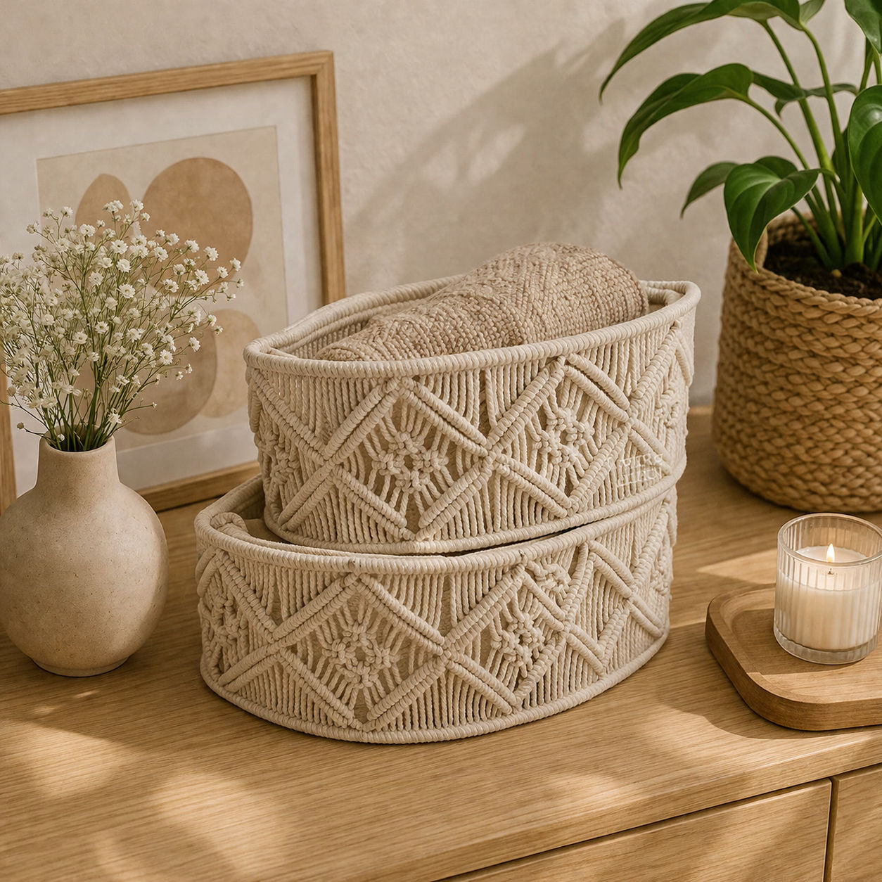 Set Of 2 Half Circle Macrame Basket For Baby Shower Wedding Hamper Gift Hamper Return Gift